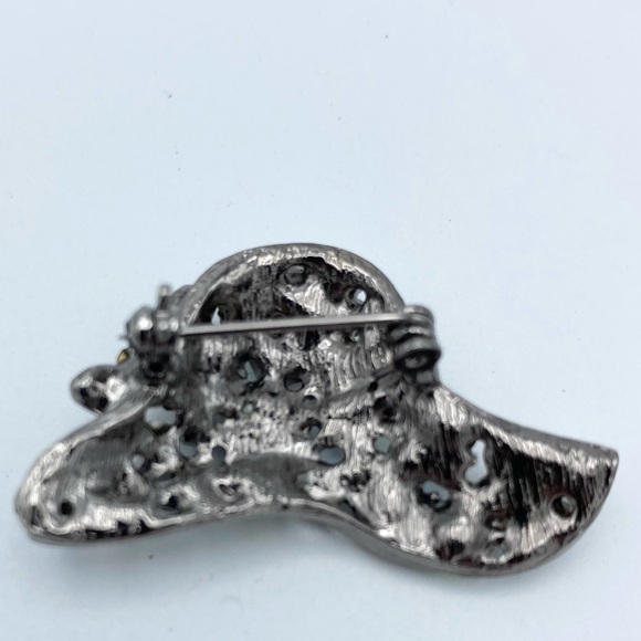 Vintage Aurora Borealis Crystals Hat Multi Faceted Silver Tone Brooch Pin - Picture 7 of 9